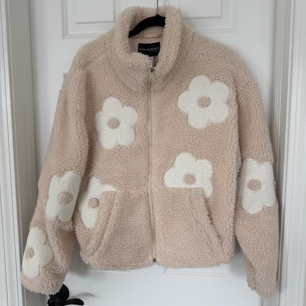 NWT Mark Edwards Studio Neutral Floral Sherpa Teddy Jacket